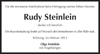 Traueranzeige von Rudy Steinlein von Pegnitz-Zeitung